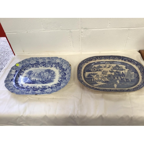 3 - 2 VICTORIAN BLUE & WHITE MEAT PLATES A/F
