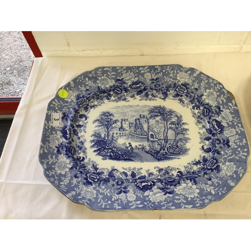 3 - 2 VICTORIAN BLUE & WHITE MEAT PLATES A/F