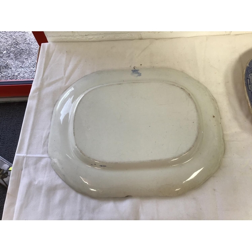 3 - 2 VICTORIAN BLUE & WHITE MEAT PLATES A/F