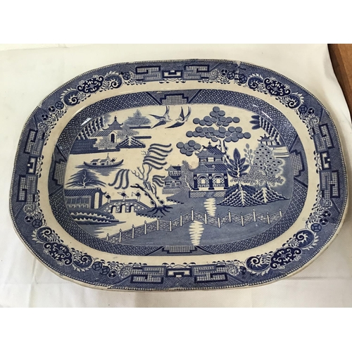 3 - 2 VICTORIAN BLUE & WHITE MEAT PLATES A/F