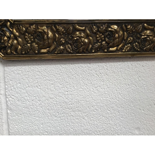 32 - BRASS SURROUND BEVEL EDGE VINTAGE MIRROR - 27
