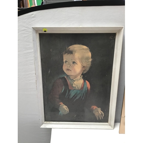 42 - 2 VINTAGE FRAMED PICTURES & HALL MIRROR