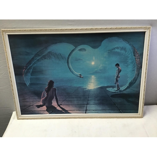 42 - 2 VINTAGE FRAMED PICTURES & HALL MIRROR