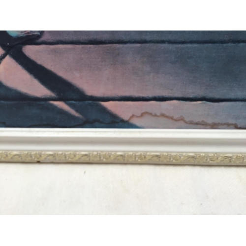 42 - 2 VINTAGE FRAMED PICTURES & HALL MIRROR