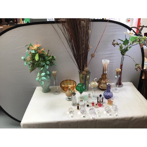 50 - QTY OF ART GLASS VASES, PERFUME BOTTLES ETC