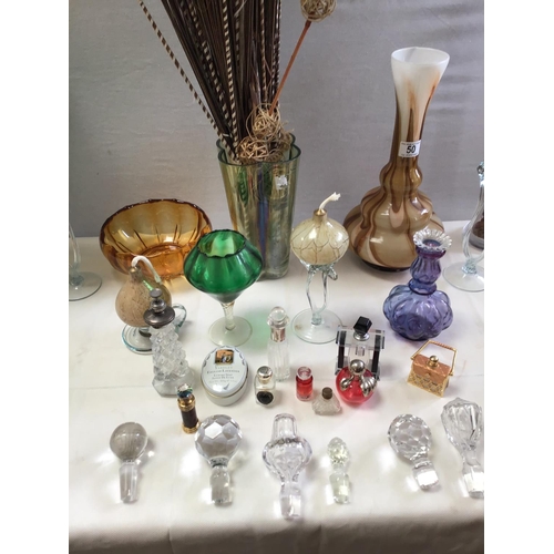 50 - QTY OF ART GLASS VASES, PERFUME BOTTLES ETC