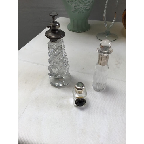 50 - QTY OF ART GLASS VASES, PERFUME BOTTLES ETC
