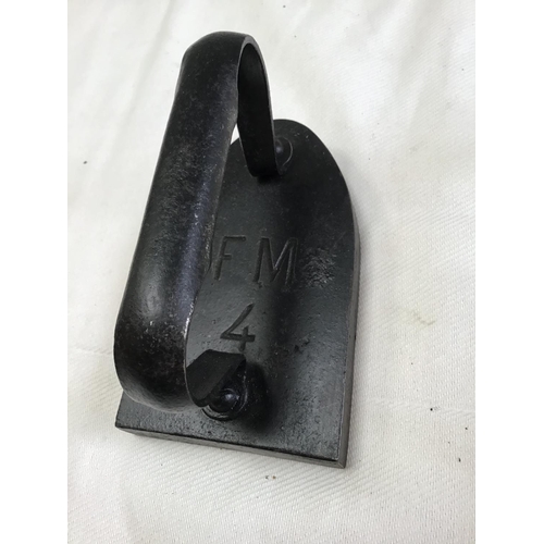 55 - QTY OF CAST IRON FLAT IRONS , MORTAR & PESTLE , SAUCEPAN VINTAGE BEE SMOKER, 2 EARLY COPPER PANS