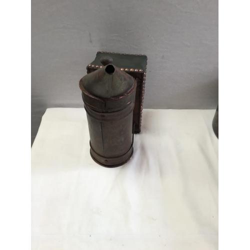 55 - QTY OF CAST IRON FLAT IRONS , MORTAR & PESTLE , SAUCEPAN VINTAGE BEE SMOKER, 2 EARLY COPPER PANS