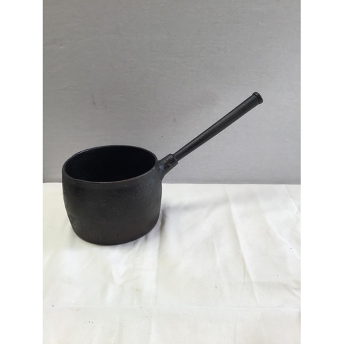 55 - QTY OF CAST IRON FLAT IRONS , MORTAR & PESTLE , SAUCEPAN VINTAGE BEE SMOKER, 2 EARLY COPPER PANS