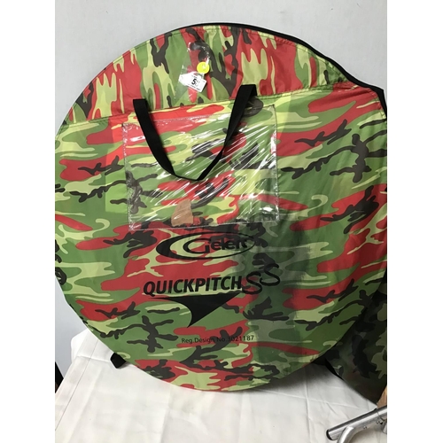 58 - 2 POP UP TENTS, FOLDING STOOL, 2 FISHING RODS