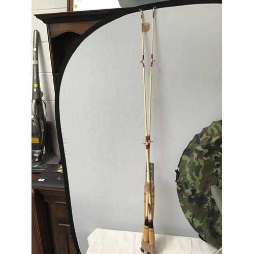 58 - 2 POP UP TENTS, FOLDING STOOL, 2 FISHING RODS