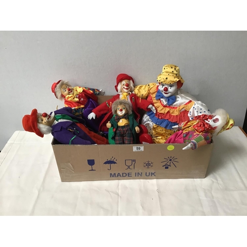 59 - BOX OF CHINA HEADED CLOWNS ETC