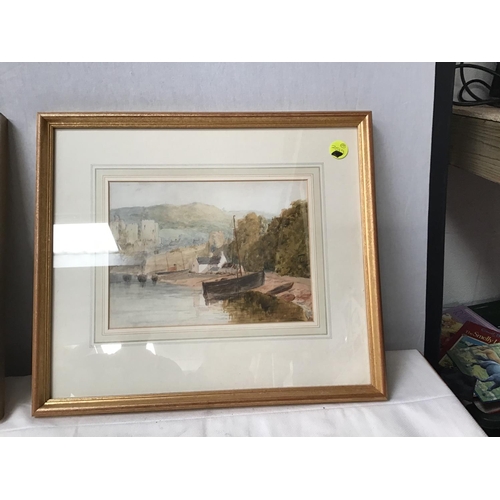60 - FRAMED WATERCOLOUR OF WINDMILL SIGNED R CLEMENTS & FRAMED WATERCOLOUR OF CONWY NORTH WALES