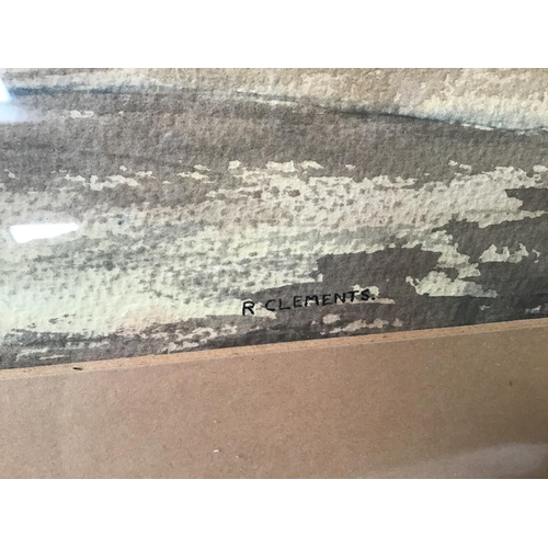 60 - FRAMED WATERCOLOUR OF WINDMILL SIGNED R CLEMENTS & FRAMED WATERCOLOUR OF CONWY NORTH WALES