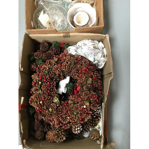 42 - 4 BOXES TO INCLUDE PHOTO FRAMES, COSTUME JEWELLERY, CHINA ETC