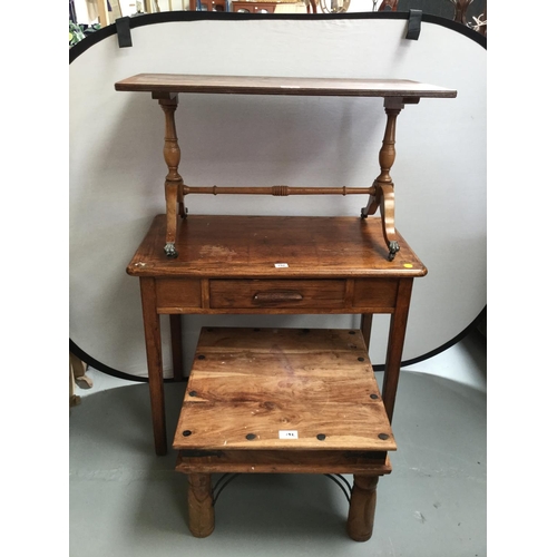 192 - VINTAGE OAK WRITING TABLE WITH DRAWER, REPRODUCTION STRETCHERED COFFEE TABLE AND ACACIA WOOD COFFEE ... 