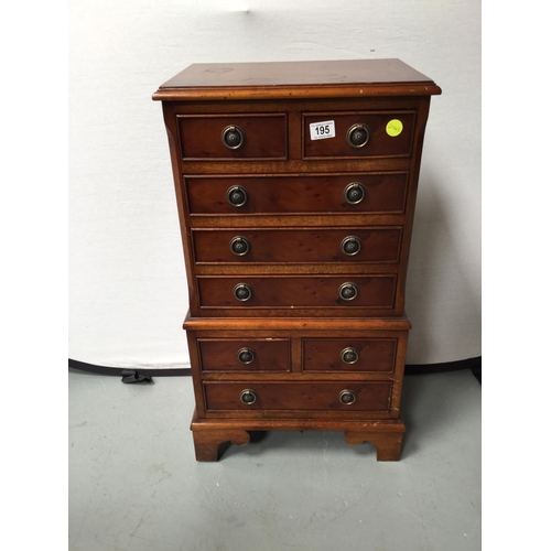 195 - REPRODUCTION YEW WOOD CHEST ON CHEST OF SMALL PROPORTIONS
32