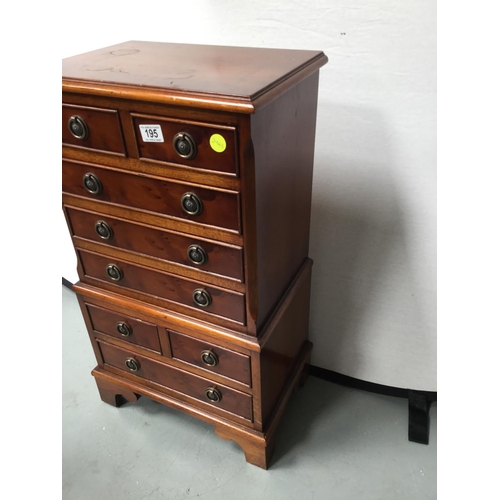 195 - REPRODUCTION YEW WOOD CHEST ON CHEST OF SMALL PROPORTIONS
32