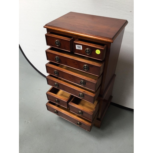 195 - REPRODUCTION YEW WOOD CHEST ON CHEST OF SMALL PROPORTIONS
32