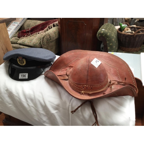 196 - RAF OFFICERS CAP AND LEATHER HAT