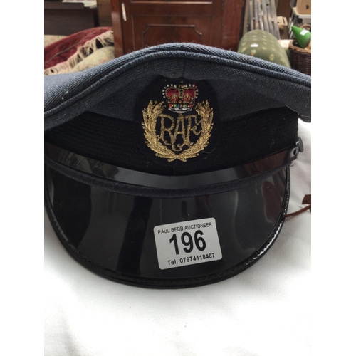 196 - RAF OFFICERS CAP AND LEATHER HAT