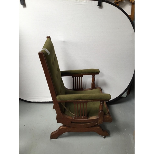 200 - EDWARDIAN BUTTON BACKED UPHOLSTERED OAK ROCKING CHAIR
