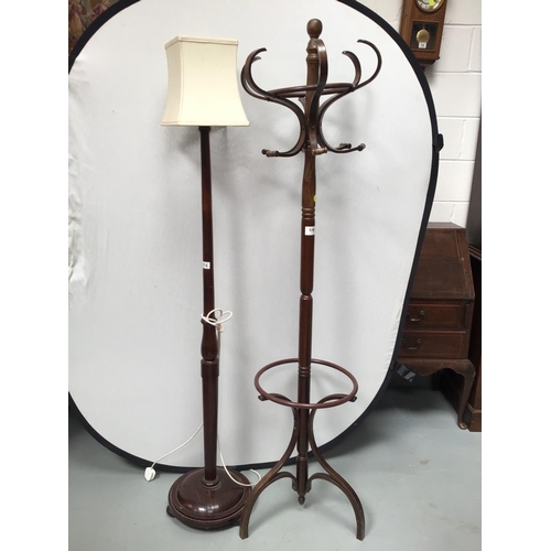 214 - MAHOGANY STANDARD AND REPRODUCTION BENTWOOD HALL TREE A/F