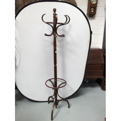 214 - MAHOGANY STANDARD AND REPRODUCTION BENTWOOD HALL TREE A/F