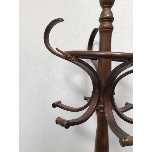 214 - MAHOGANY STANDARD AND REPRODUCTION BENTWOOD HALL TREE A/F