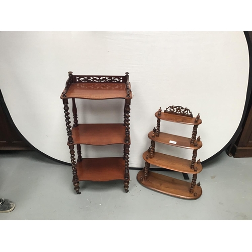 216 - VICTORIAN BARLEYTWIST MAHOGANY FLOOR STANDING WOT NOT & VICTORIAN WALNUT BARLEYTWIST HANGING SHELVES... 