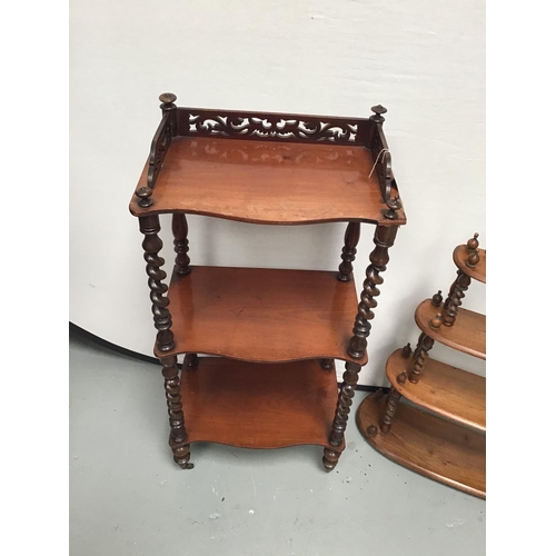 216 - VICTORIAN BARLEYTWIST MAHOGANY FLOOR STANDING WOT NOT & VICTORIAN WALNUT BARLEYTWIST HANGING SHELVES... 