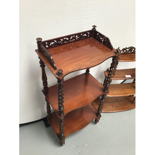 216 - VICTORIAN BARLEYTWIST MAHOGANY FLOOR STANDING WOT NOT & VICTORIAN WALNUT BARLEYTWIST HANGING SHELVES... 