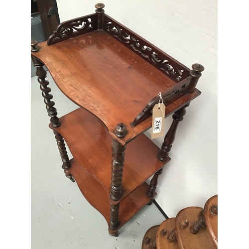216 - VICTORIAN BARLEYTWIST MAHOGANY FLOOR STANDING WOT NOT & VICTORIAN WALNUT BARLEYTWIST HANGING SHELVES... 