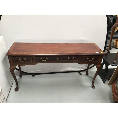 217 - REPRODUCTION CONSOLE TABLE ON CABRIOLE LEGS WITH 3 DRAWERS
54