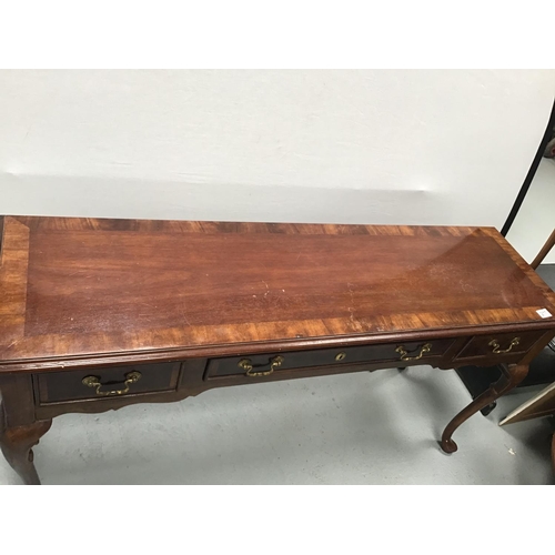 217 - REPRODUCTION CONSOLE TABLE ON CABRIOLE LEGS WITH 3 DRAWERS
54