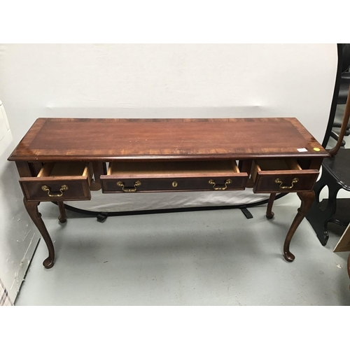217 - REPRODUCTION CONSOLE TABLE ON CABRIOLE LEGS WITH 3 DRAWERS
54