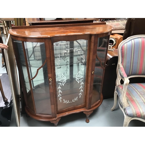 222 - WALNUT VENEERED BOW FRONT DISPLAY CABINET ON CABRIOLE LEGS
41
