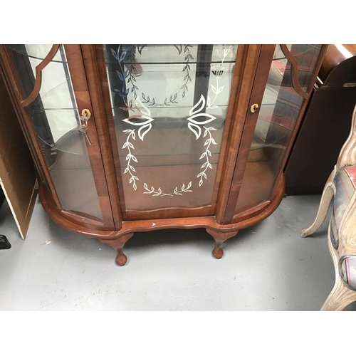 222 - WALNUT VENEERED BOW FRONT DISPLAY CABINET ON CABRIOLE LEGS
41