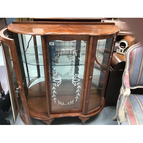222 - WALNUT VENEERED BOW FRONT DISPLAY CABINET ON CABRIOLE LEGS
41