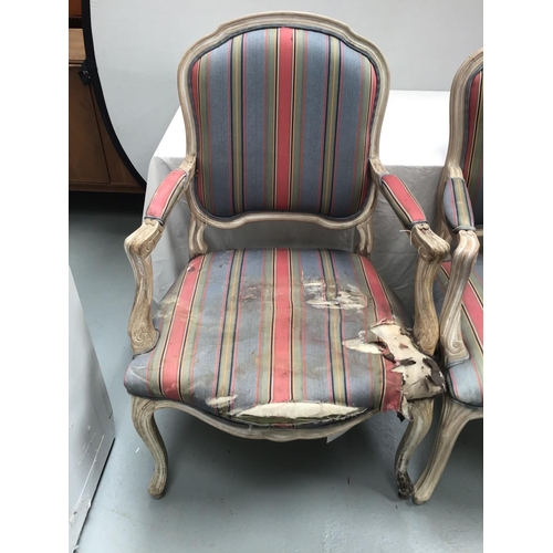223 - PAIR OF UPHOLSTERED BEDROOM ARMCHAIRS IN NEED OF RESTORATION