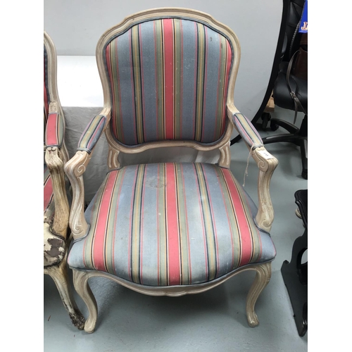 223 - PAIR OF UPHOLSTERED BEDROOM ARMCHAIRS IN NEED OF RESTORATION