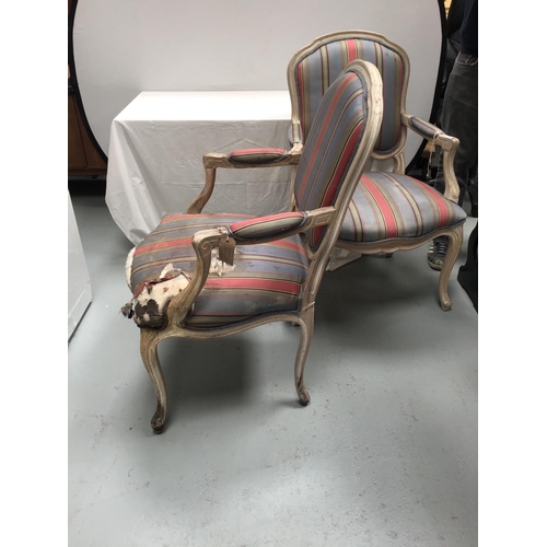 223 - PAIR OF UPHOLSTERED BEDROOM ARMCHAIRS IN NEED OF RESTORATION