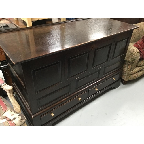 227 - DARK OAK PANELLED MULE CHEST WITH 2 DRAWERS TO BASE A/F
60