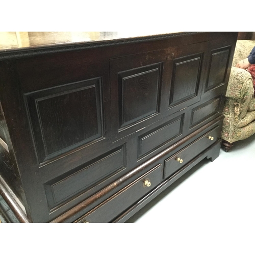 227 - DARK OAK PANELLED MULE CHEST WITH 2 DRAWERS TO BASE A/F
60