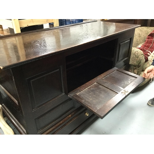 227 - DARK OAK PANELLED MULE CHEST WITH 2 DRAWERS TO BASE A/F
60