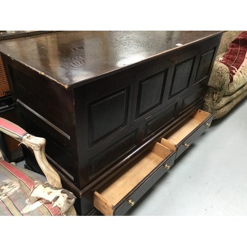 227 - DARK OAK PANELLED MULE CHEST WITH 2 DRAWERS TO BASE A/F
60