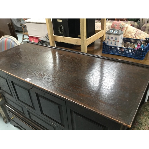 227 - DARK OAK PANELLED MULE CHEST WITH 2 DRAWERS TO BASE A/F
60