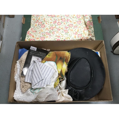 302 - 6 BOXES OF LINEN, BLANKETS ETC, FOOTSPA & BATH STEP