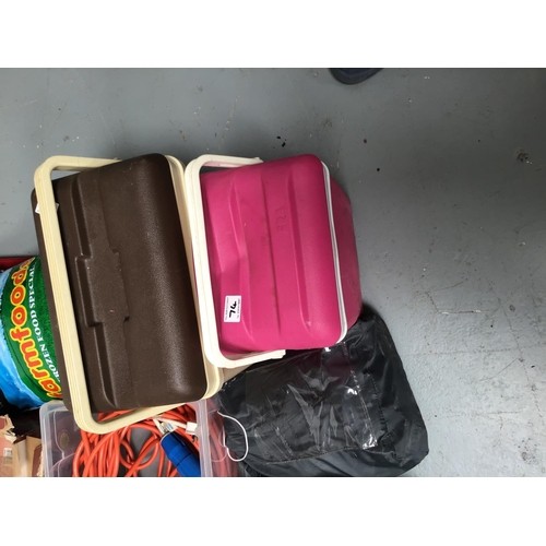 74 - LARGE QTY OF CAMPNG & CARAVAN EQUIPMENT TO INCLUDE 2 TENTS, DRIVEAWAY AWNING GAZEBO'S WINDBREAKS, ST... 